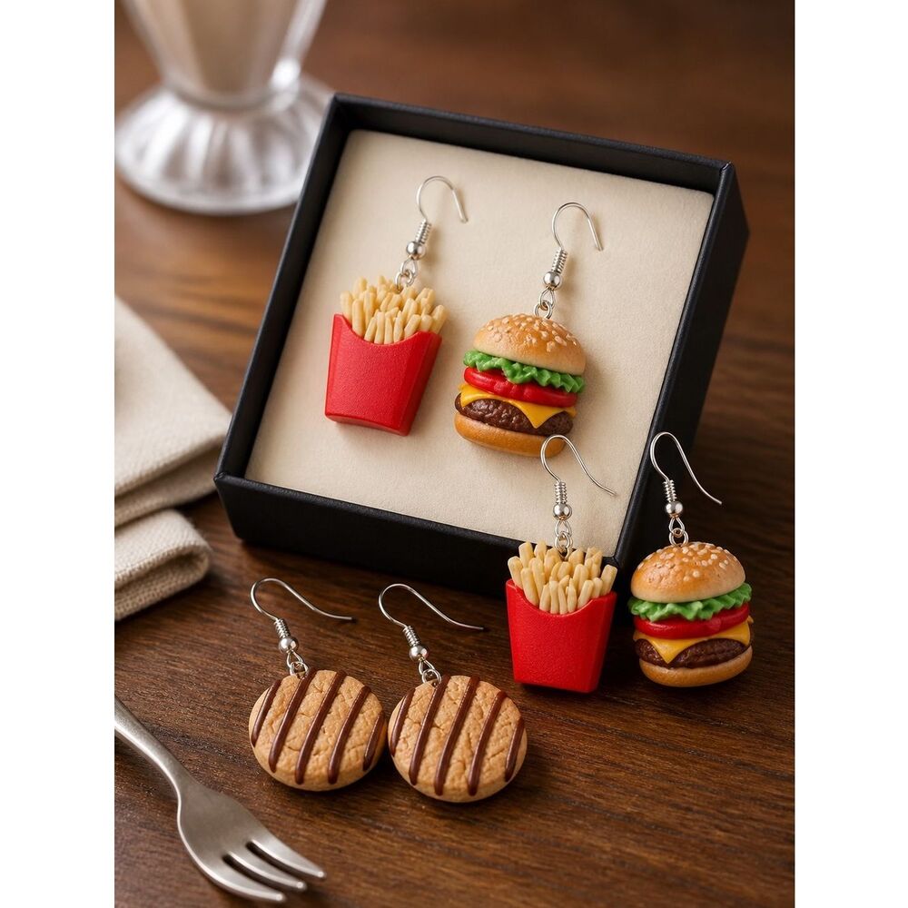 NWT Set of 3 Novelty Earrings - Acrylic Design Snack Dangle Earrings